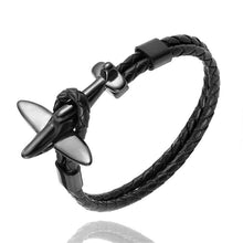 Load image into Gallery viewer, Stainless Steel Gold Aviation Airplane Anchor Bracelets For Men and Women In Retro Leather Bracelet Air Force Style Homme Jewelry Style
