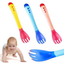 Load image into Gallery viewer, Baby Temperature Sensing Spoon and Fork Soft Head Safety Warm Feeding Warm Soup Fork Children Flatware Feeding Spoons For Baby Care Hot Perfect Gift For Baby
