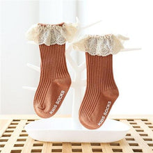 Load image into Gallery viewer, Newborn Baby Girl Socks Lace Baby Knee Socks Anti Slip Cotton Long Socks for Girls In retro Vintage Style
