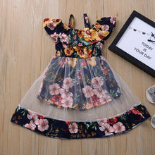 Load image into Gallery viewer, Modern colorful Floral Design Girl Princess Strapless Girls Dresses Summer Dress For Birthday And All Occasion

