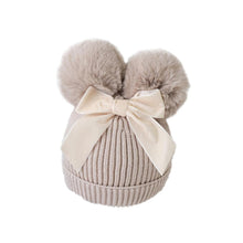 Load image into Gallery viewer, Baby Double Pompom Knitted Hat For Baby Girl Warm Thicker Children Infant Beanie Cap In elegant Winter Modern Deisgn With Big Bow

