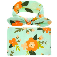 Load image into Gallery viewer, Elegant Colorful Baby Swaddle Wrap Newborn Infant Receiving Blanket Headwear Flower Print Towels With Bow
