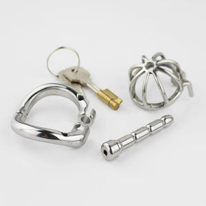 Stainless Steel Stealth Lock Male Chastity Device With Catheter Cock Cage Penis Lock Cock Ring Chastity Belt