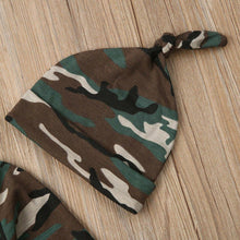 Load image into Gallery viewer, Newborn Baby Girls Boys Camouflage Military Deisgn Romper Infant Cute Zipper Casual Jumpsuit Hairband Hat Set Clothes For Girls And Boys
