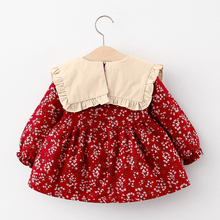 Load image into Gallery viewer, Modern Retro Girl Dress  For Winter Newborn Infant Dress Fashion Cute Cotton Floral Bow baby Party Dress

