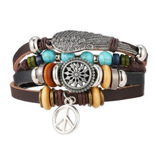 Load image into Gallery viewer, Vintage Black Bead Bracelets For Men Fashion Hollow Triangle Leather Bracelet &amp; Bangles Multilayer Wide Wrap Jewelry For Men and Women
