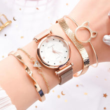 Load image into Gallery viewer, Fashion Set Women Watches Luxury Magnet Buckle Flower Rhinestone Watch Ladies Quartz Wrist Watch  WIth Bracelet In Set For Women and Girls

