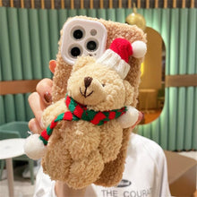 Load image into Gallery viewer, Cute Fluffy Santa 3D Teddy Bear Plush Christmas Case For Iphone 13 12 11 Pro Xs Max X Xr 7 8 Plus Se3 Shockproof Soft Cover  Super Soft Winter Warm Funny Rabbit Ears Faux Fur Plush Fluffy Cover
