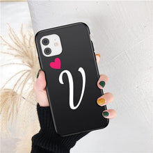 Load image into Gallery viewer, Women Elegant Black Initial Letter A-Z Love Heart Couples Phone Case For iPhone 13 12 Pro Max Mini Luxury Soft Silicone Cover Name Letter Case
