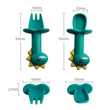 Load image into Gallery viewer, New Baby Feeding Spoon Fork Set Short Easy  Cartoon Dinosaur Soft Silicone  Teether Toys Non-hurt Training Tableware
