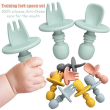 Load image into Gallery viewer, Big Baby Feeding Unique Spoon And Fork Set  Soft Silicone Feeding  Flatware  Safe Training Spoon For Baby Girls And Boys
