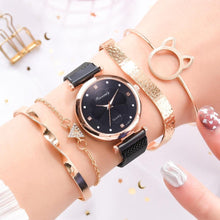 Load image into Gallery viewer, Fashion Set Women Watches Luxury Magnet Buckle Flower Rhinestone Watch Ladies Quartz Wrist Watch  WIth Bracelet In Set For Women and Girls
