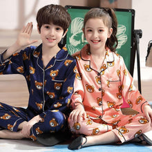 Load image into Gallery viewer, Luxury Modern Children's Pajamas Set Baby Suit Toddler Boys and Girls Ice Silk Satin Cartoon Printing Tops Pants Set Home Wear pajams for Kids
