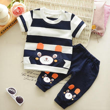 Load image into Gallery viewer, Baby Boy Cartoon Cute Bear Striped Printed Cotton Long Sleeve Two-piece Clothes Set For Boys Kids
