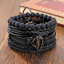 Load image into Gallery viewer, Vintage Black Bead Bracelets For Men Fashion Hollow Triangle Leather Bracelet &amp; Bangles Multilayer Wide Wrap Jewelry For Men and Women
