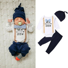 Load image into Gallery viewer, Modern Formal Baby Boys Gentlemen Sets Bow Tie Romper +Long Pants+ Hat Autumn Outfits For Boys Kids
