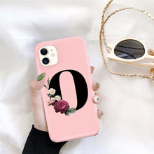 Load image into Gallery viewer, Initial Letter Silicon Phone Case For Iphone  12 Pro Max Retro Pink Flower Soft Back Cover Compatible With Iphone Case Soft Touch Cute Pink Silicone Back Cover For Iphone
