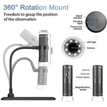 Load image into Gallery viewer, Wireless Digital Microscope WiFi 1080P Endoscope Camera1000x with Lift Stand Pocket Microscope with 8 LED Light Magnifier
