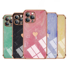 Load image into Gallery viewer, Luxury Shockproof Soft Case For iPhone 13 12 11 Pro Max XS XR X R 8 7 Plus iPhone12 12Pro iPhone11 Marble Texture Covers  Luxury Love Phone Case Cute Side Small Heart Pattern Soft Shockproof Full Lens Case for iPhone
