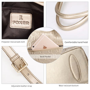 FOXER Occident Style Gold Tote Women's Split Leather Large Capacity Handbag Fashion Ladies Commute Luxury Shoulder Crossbody Bag