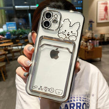 Load image into Gallery viewer, Ultra-light Transparent Photo Card Pocket Wallet Case For iPhone 13 11 12 14 Pro Max XS XR X 8 7 6S Plus Plating Cute Bear Rabbit Soft Phone Cover Cute Case with Card Holder Soft Cover
