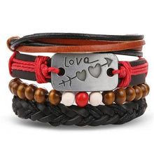 Load image into Gallery viewer, Vintage Black Bead Bracelets For Men Fashion Hollow Triangle Leather Bracelet &amp; Bangles Multilayer Wide Wrap Jewelry For Men and Women
