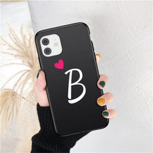 Load image into Gallery viewer, Women Elegant Black Initial Letter A-Z Love Heart Couples Phone Case For iPhone 13 12 Pro Max Mini Luxury Soft Silicone Cover Name Letter Case
