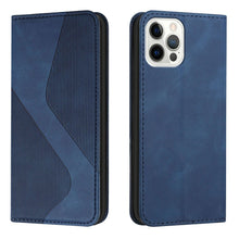 Load image into Gallery viewer, Luxury Blue Flip Wallet Case For iPhone 14 13 12 Mini Plus 11 Pro Magnetic Cards Phone Cover Magnetic PU Leather Phone Case Classic S-shaped Simple Flip Wallet Cover
