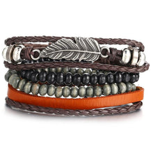 Load image into Gallery viewer, BOHO Tibet Stone Feather Multilayer Leather Bracelet Eye Fish Charms Beads Bracelets For Men Vintage Punk Wrap Wristband Cool Jewelry
