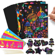 Load image into Gallery viewer, Magic Rainbow Color Scratch Art Paper Card Set With Graffiti Stencil Drawing Board Stick Art Painting Educational Toys
