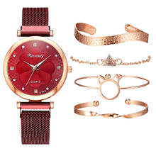 Load image into Gallery viewer, Fashion Set Women Watches Luxury Magnet Buckle Flower Rhinestone Watch Ladies Quartz Wrist Watch  WIth Bracelet In Set For Women and Girls
