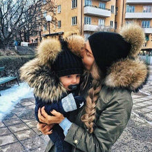 Load image into Gallery viewer, Fashion Parent-child Caps Cute Infant Baby Pom Pom Cap Winter Double Fur Ball Hat Baby Mom Warm Knitted Hat
