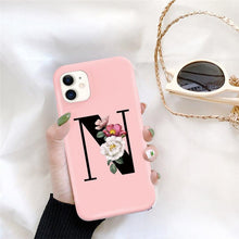 Load image into Gallery viewer, Initial Letter Silicon Phone Case For Iphone  12 Pro Max Retro Pink Flower Soft Back Cover Compatible With Iphone Case Soft Touch Cute Pink Silicone Back Cover For Iphone
