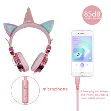 Load image into Gallery viewer, Cute Unicorn Headphones 3D Stereo Music Kids Headphones With Microphone Girls Cell Phone Children's Wired Headset Gamer Gift
