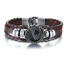 Load image into Gallery viewer, Lucky Vintage Men's Leather Bracelet Playing Cards  Charm Multilayer Braided Men and Women Gift
