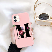 Load image into Gallery viewer, Initial Letter Silicon Phone Case For Iphone  12 Pro Max Retro Pink Flower Soft Back Cover Compatible With Iphone Case Soft Touch Cute Pink Silicone Back Cover For Iphone
