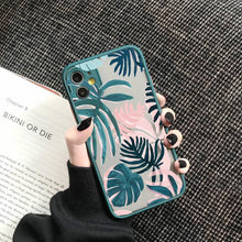 Load image into Gallery viewer, Green Leaves Plant Flower Phone Case for iphone 11 12 13 14 Pro Max Hard Back Shockproof Cover Floral Tropical Design with Slim Glossy Green Palm Leaves Pattern Case
