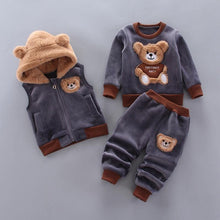 Load image into Gallery viewer, Modern Fashion Cotton Thick Warm Casual Hooded Sweater Cartoon Cute Bear Three-piece Suit For Baby Boy &amp; Girl
