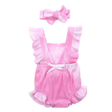 Load image into Gallery viewer, Luxury Modern New Printed Colorful Toddler Girls Rompers With Headband Ruffles Short Sleeve Printed Backless Jumpsuits
