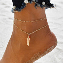 Load image into Gallery viewer, Gold Metal Shell Coconut Tree Female Anklets Barefoot Sandals Foot Summer Double Layers  Foot  Bracelets Leg Jewelry
