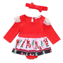 Load image into Gallery viewer, Christmas Outfits Long Sleeve Ruffles Romper Dress Cotton Santa Claus Puffy Baby Girl Party Clothes Set

