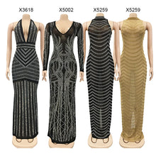 Load image into Gallery viewer, Wholesale Long Sleeve v Neck Rhinestone Party Dress Black Maxi Dress Women Evening Dresses
