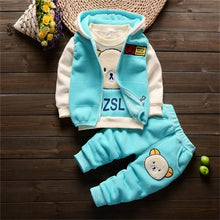 Load image into Gallery viewer, Baby Clothes Winter Thick And Warm Three-piece Cartoon Bear And Fox Printed Sweater Hooded Baby Girl Clothing Set Sweater and Pants
