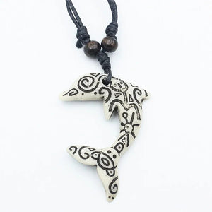 Fashion Faux Bone Carved Taino Sun Smile Frog Love Dolphin Pendant Necklace for men women's jewelry gift MN520