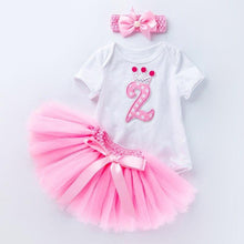 Load image into Gallery viewer, 2 Year Girl Baby Birthday Dress For Birthday Girl Party - 3 Piece Infant Clothing Luxury Set For Birthdays For Girls
