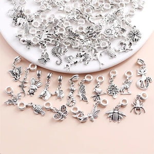 50PCS Mix Vintage Silver Pendant Necklace Charms for Women's Pandora Style Bracelet DIY Jewelry Making