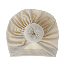 Load image into Gallery viewer, Handmade Pleated Flower Babies' Knitted Cotton Cloth Turban For Baby Girls In Elegant Style
