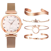 Load image into Gallery viewer, Fashion Set Women Watches Luxury Magnet Buckle Flower Rhinestone Watch Ladies Quartz Wrist Watch  WIth Bracelet In Set For Women and Girls
