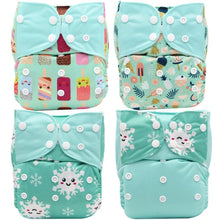 Load image into Gallery viewer, 4PCS Set Diaper Cover Washable Diaper Eco-friendly Ecological Adjustable Baby Nappy Reusable Cloth Diapers In Printed Design For Baby and Kids

