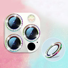 Load image into Gallery viewer, 2023 New Diamond Bling Metal Ring Glass Protective Cap For iPhone 14 13 12 11 Pro Max Mini Camera Lens Circle Protector Paste Tempered Glass Camera Cover Camera Lens Protector
